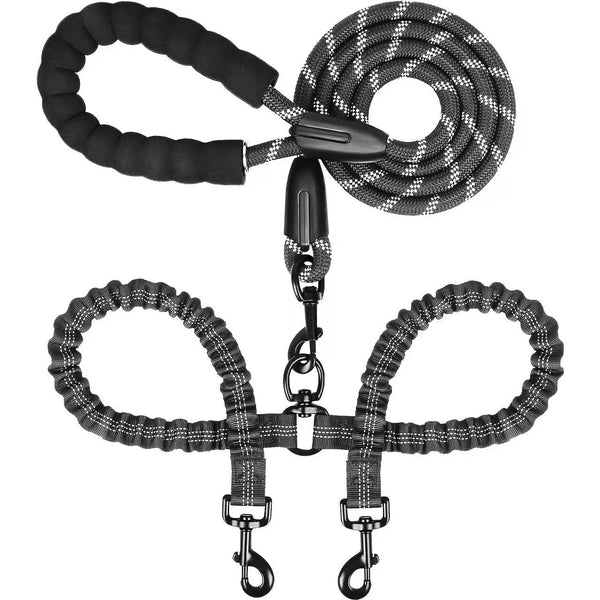 Dual Dog Leash - 360° Swivel, No Tangle Walking Leash with Shock Absorbing Bungee for Two Dogs