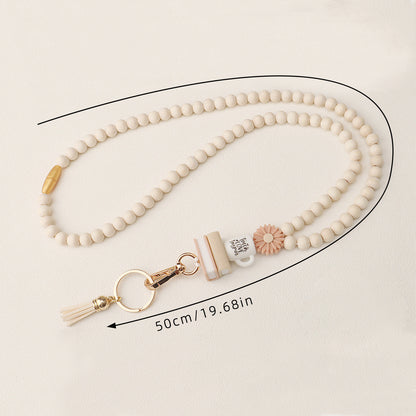 Teacher Lanyard with ID Holder, Cute Wood Beaded Lanyard for Keys