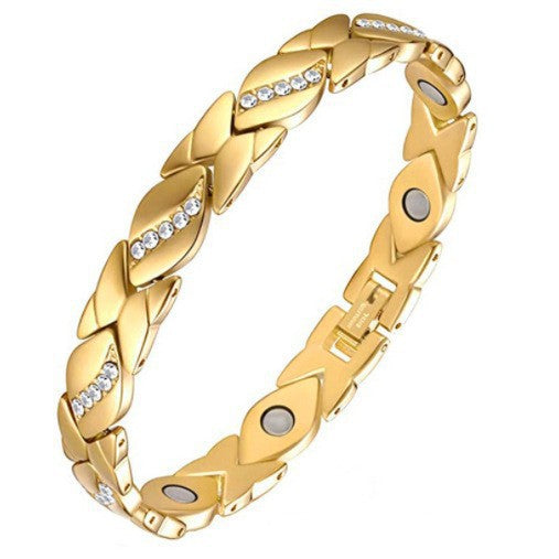 Cubic Zirconia Link Magnetic CZ Electroplated Copper Alloy Bracelet for Women