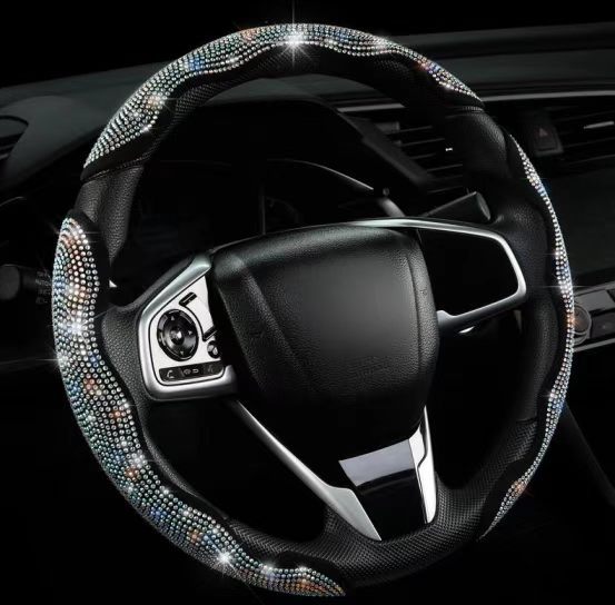 3PCS Segmented Diamond Bling Car Steering Wheel Cover, Universal for 99% Cars for Women