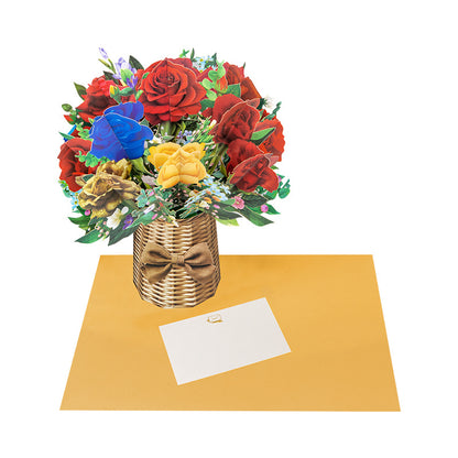 3D Pop-Up Floral Birthday Card; Suitable for Birthdays, Mother's Day, and Anniversaries