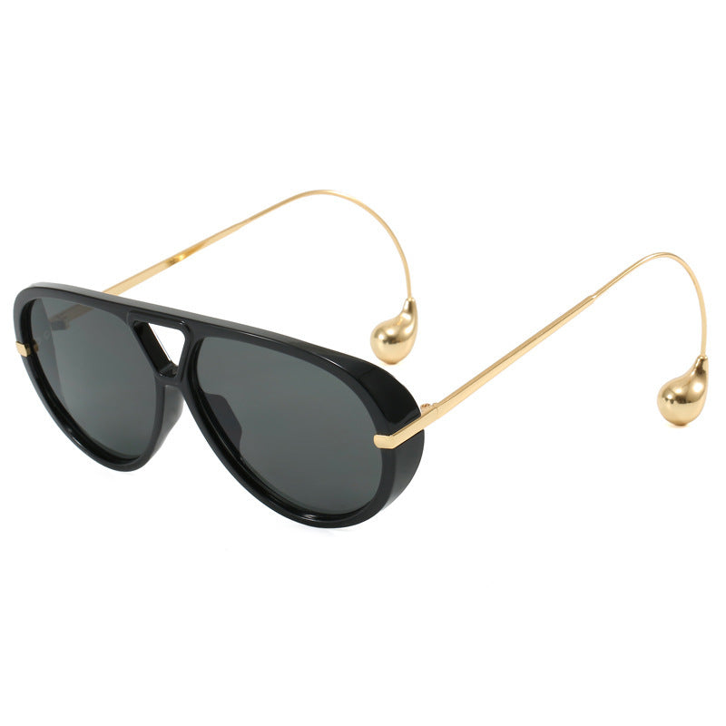 Oversized Aviator Sunglasses for Women With Earring Trendy Large Big Double Bridge