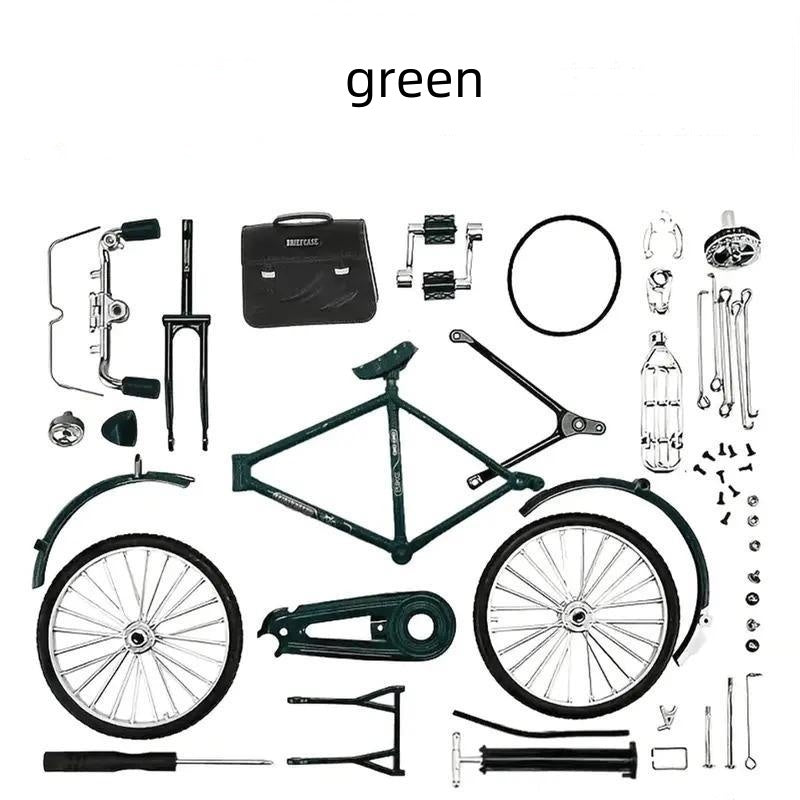 Retro Bicycle Model Miniature Metal Bike Figurine with Air Pump