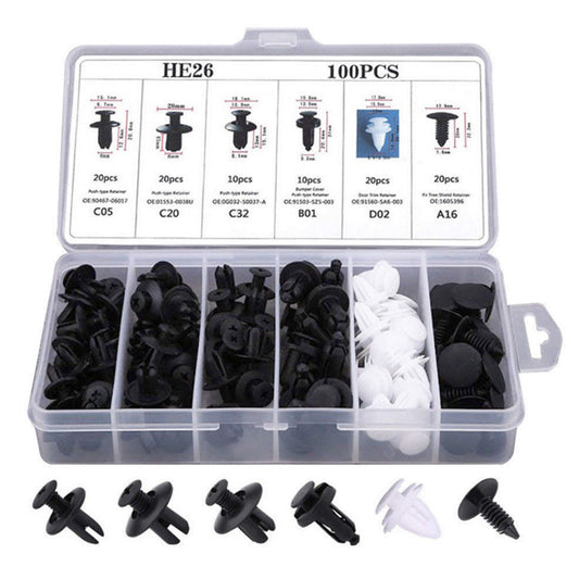 100-Piece Universal Car Bumper Clip Kit for Bumpers, Fenders & Wheel Liners