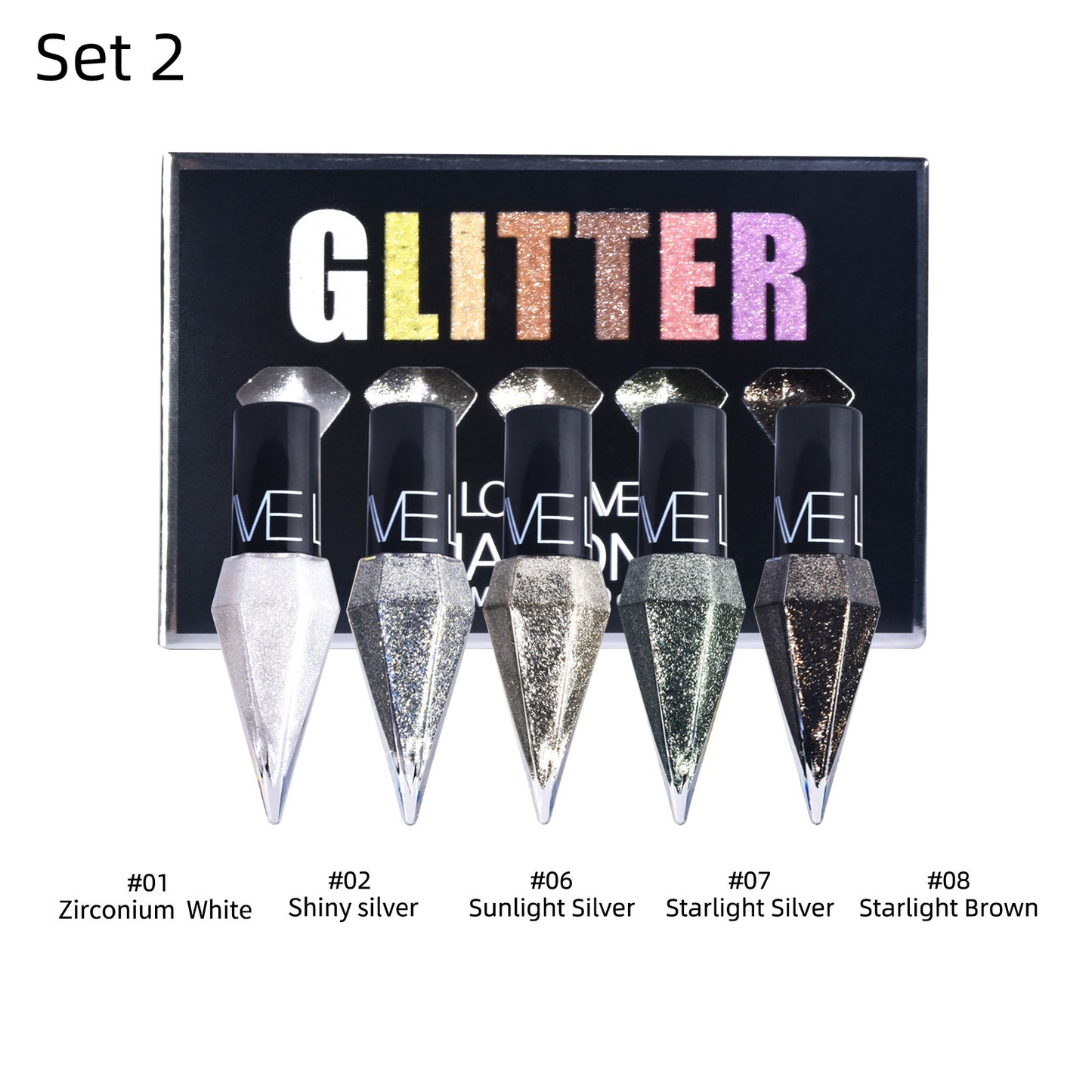 5 Colors Glitter Eyeliner Colorful Set,Metallic Shimmer White Silver Brown Diamond Shine Eye Liner