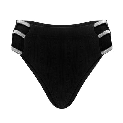 5Pcs Shiny Waistband Women's Low Rise Panties, Ribbed Cotton