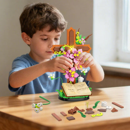 363 PCS Jesus Building Block Set Christian Cross Flower with Floral Elements Model Building Block