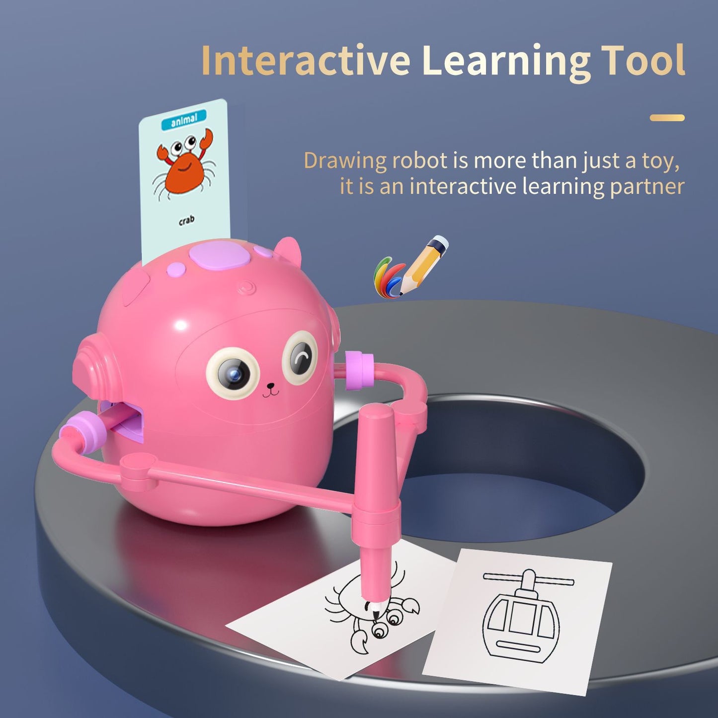 Drawing Robot for Kids - Doodle Bot Toy with 100 Word Cards & 16 Color Pens