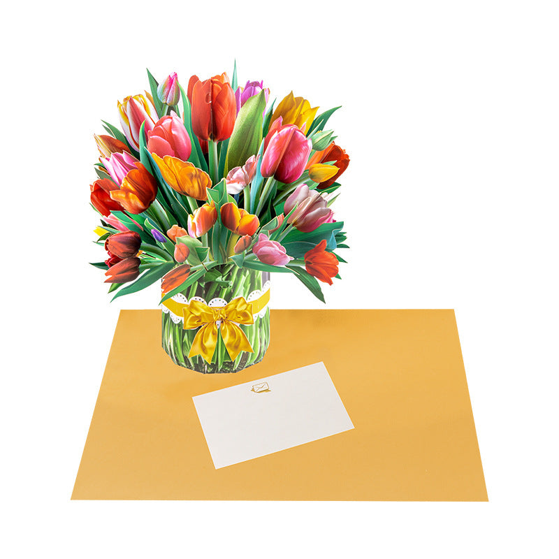 3D Pop-Up Floral Birthday Card; Suitable for Birthdays, Mother's Day, and Anniversaries