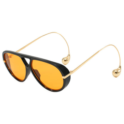 Oversized Aviator Sunglasses for Women With Earring Trendy Large Big Double Bridge