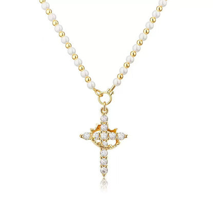 Crown Cross Necklace, Non-Tarnish Faith Jewelry for Women