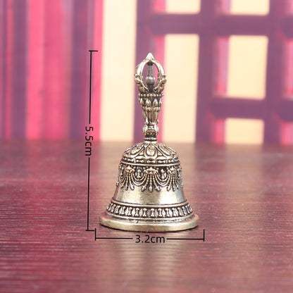 Handheld Engraved Brass Bell, Antique Style Healing Chime with Clear Ringing Sound