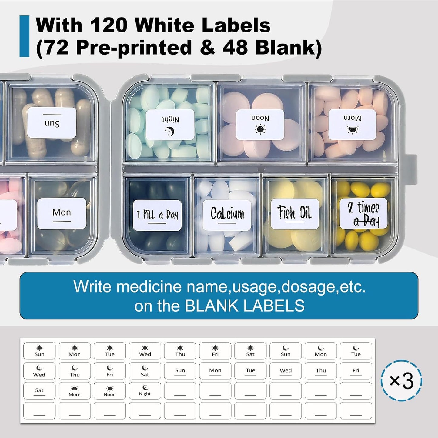 Daily Pill Organizer Moistureproof Medicine Box with 14 Compartments