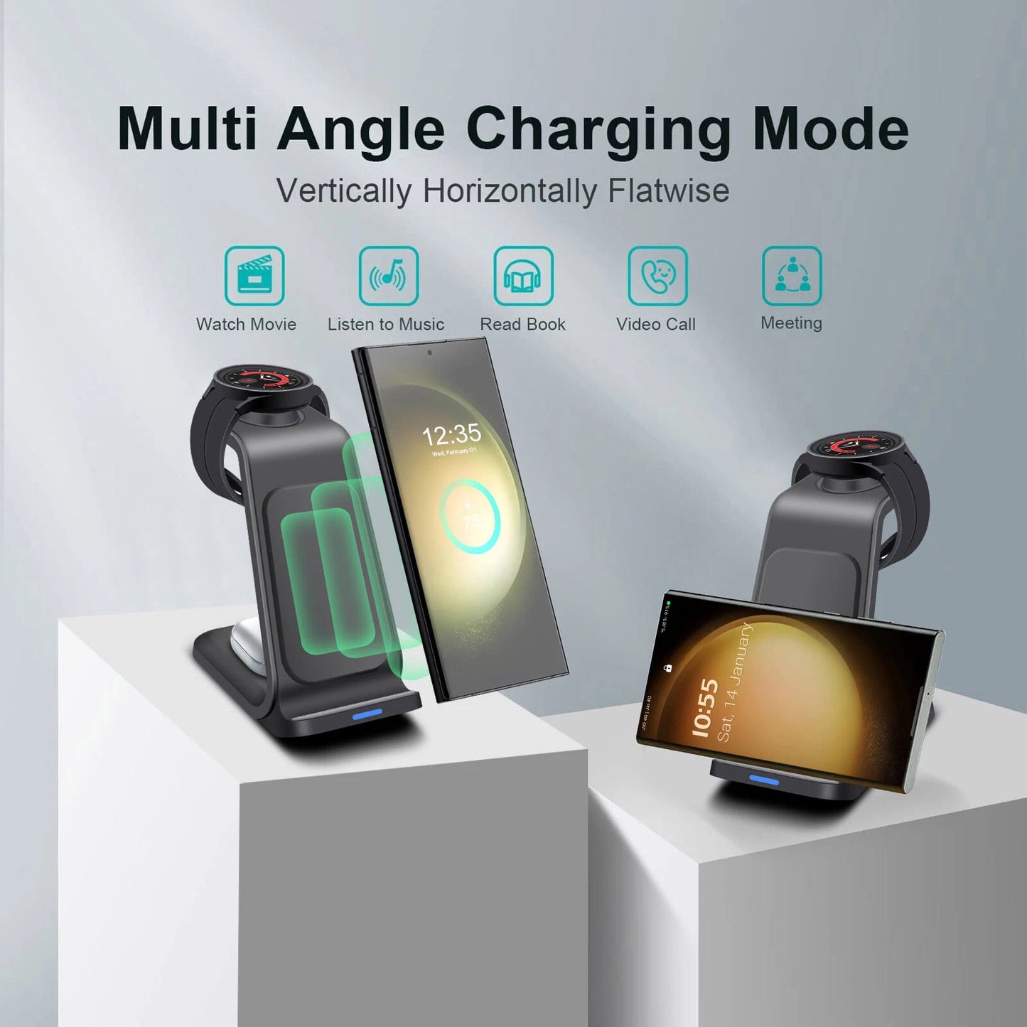 3-in-1 Wireless Charger Dock Station for Phone, Watch, and Earbuds