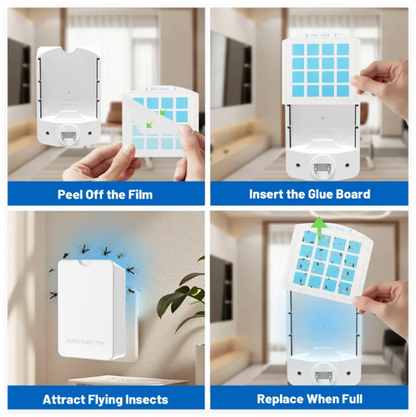 Flying Insect Trap for Indoor Use – Plug-in Bug Catcher with 5 Refill Cartridges & Blue/UV Light Technology – Mess-Free Solution for Gnats,