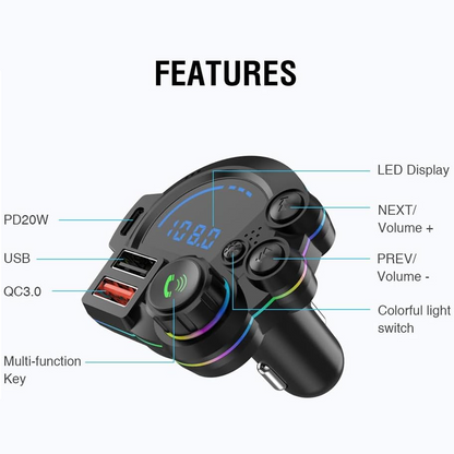 Bluetooth Car FM Transmitter with 20W PD Fast Charging