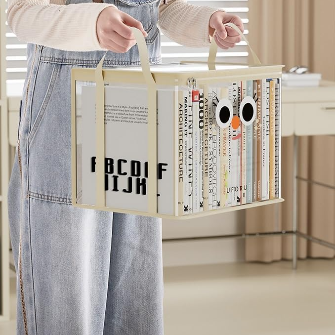 Clear Foldable Dustproof Organizer Tote for Books and Notebooks