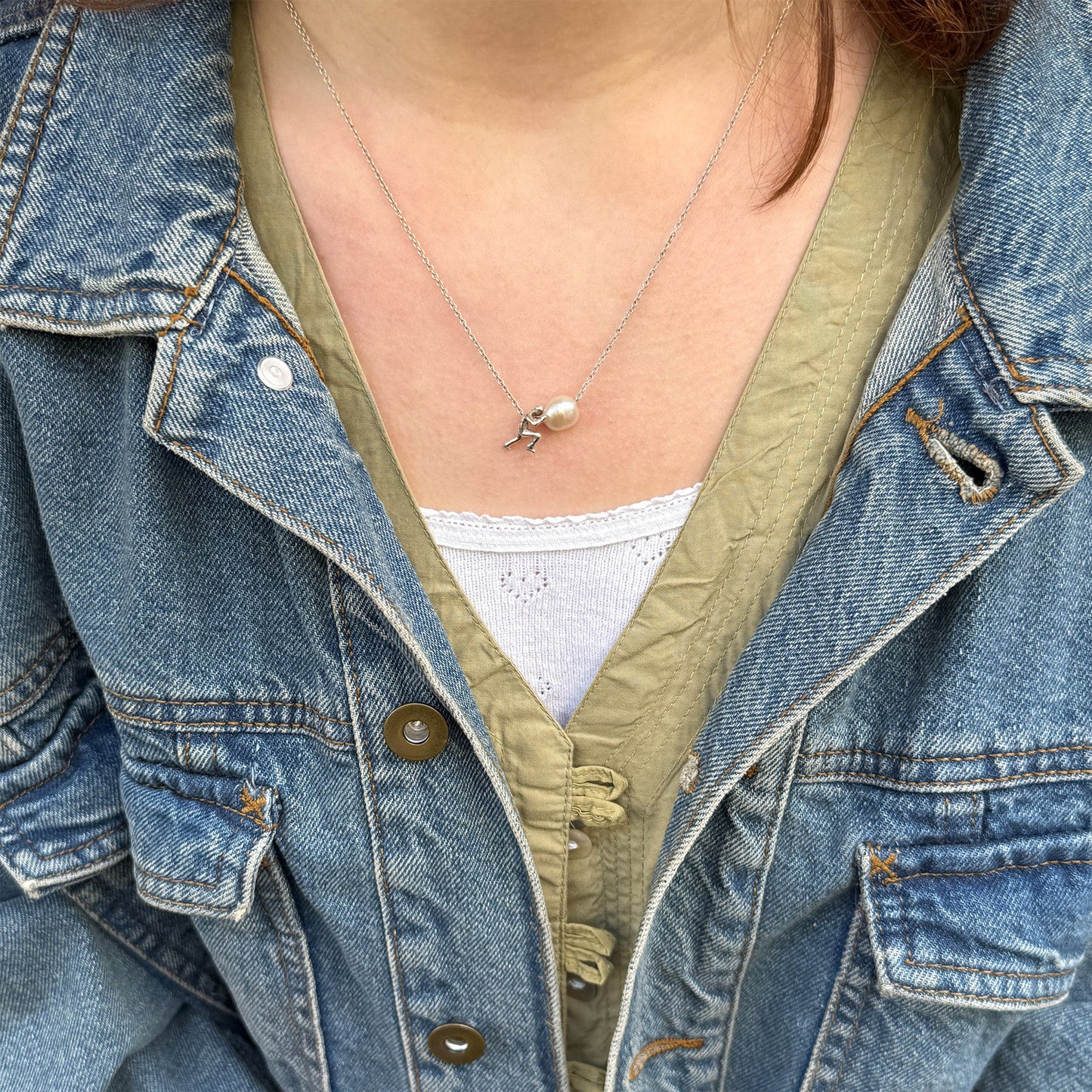 Sisyphus Tiny Figure Pushing Pearl Pendant: Quirky Symbolic Sweater Necklace