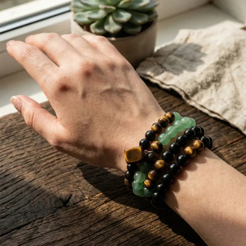 Money Attraction Necklace With Green Aventurine and Tiger Eye Pendant