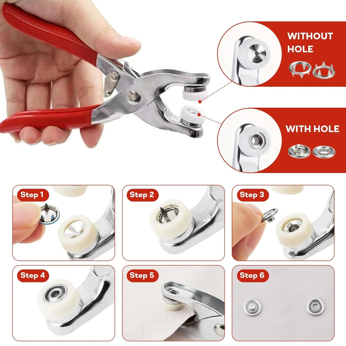Metal Snap Button Kit 100set, 9.5mm Snap Fasteners Kit with Pliers