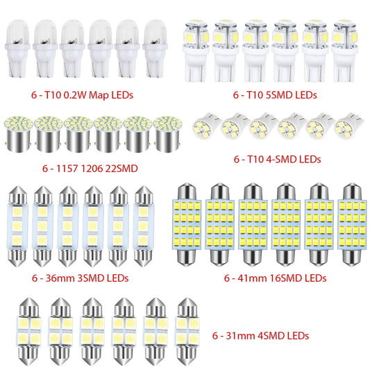 42PCS Car Interior Combo LED Map Dome Door Trunk License Plate Light Bulbs