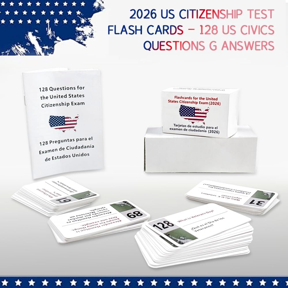 US Citizenship Flash Card Bilingual Naturalization Study Guide Combo Set