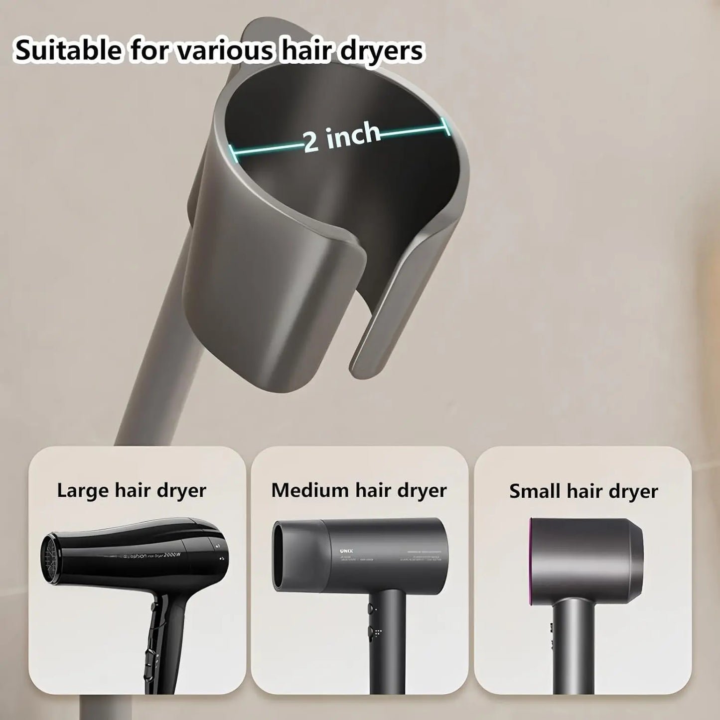 Shower Friendly Holder - Durable And Sleek Hair Dryer Holder Suitable For Bathroom Use